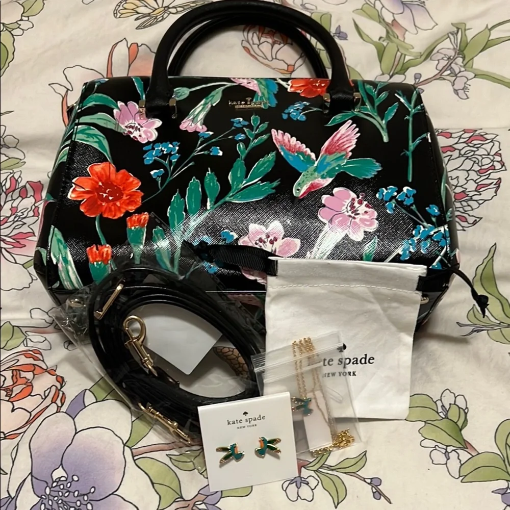 🦜🌺Kate Spade Black Floral Women's Satchel bag & matching backpack